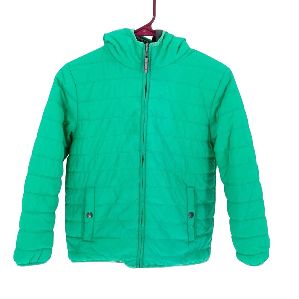 Mini Boden green puff jacket casual everyday lightweight hood size 9/10 school